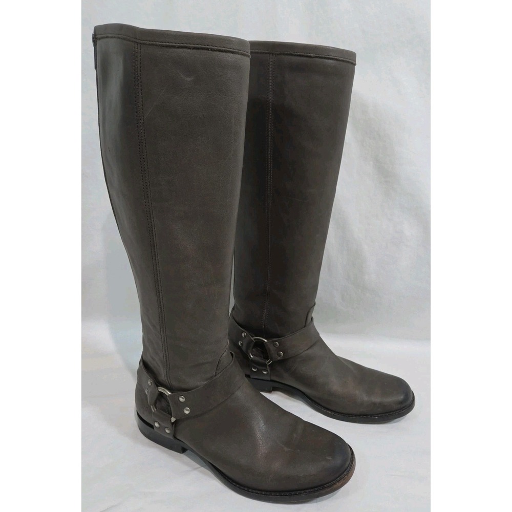 FRYE Phillip Harness Leather Riding Boots Tall Tops Back Zip Moto Size 8B 76505